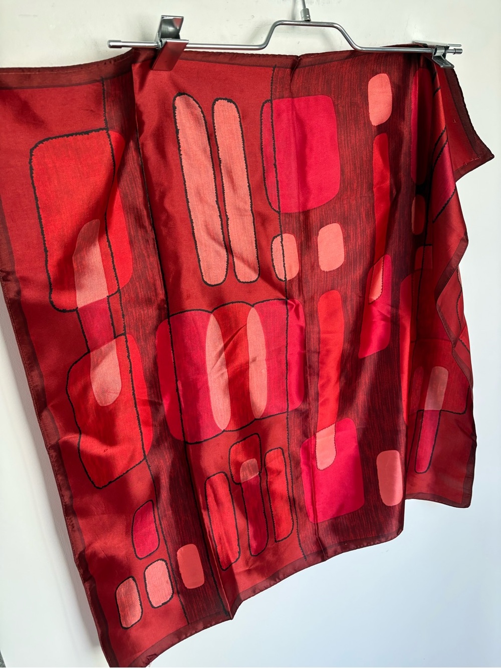 Vintage Mid century Design Red and Pink Geometric Scarf made in Italy